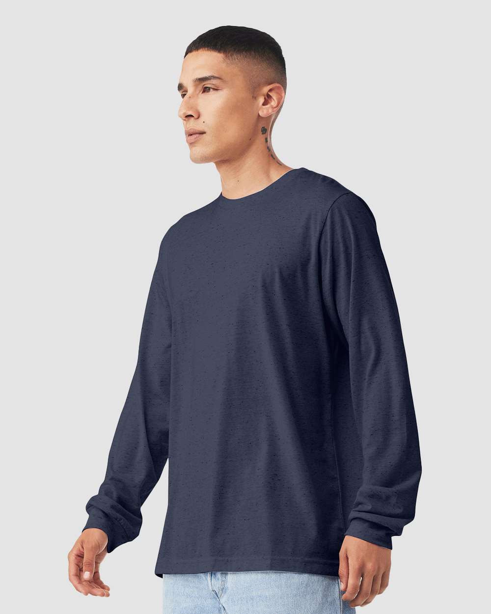 Heather CVC Long Sleeve Tee - OnModelSide - B02906062 - Heather Midnight Navy