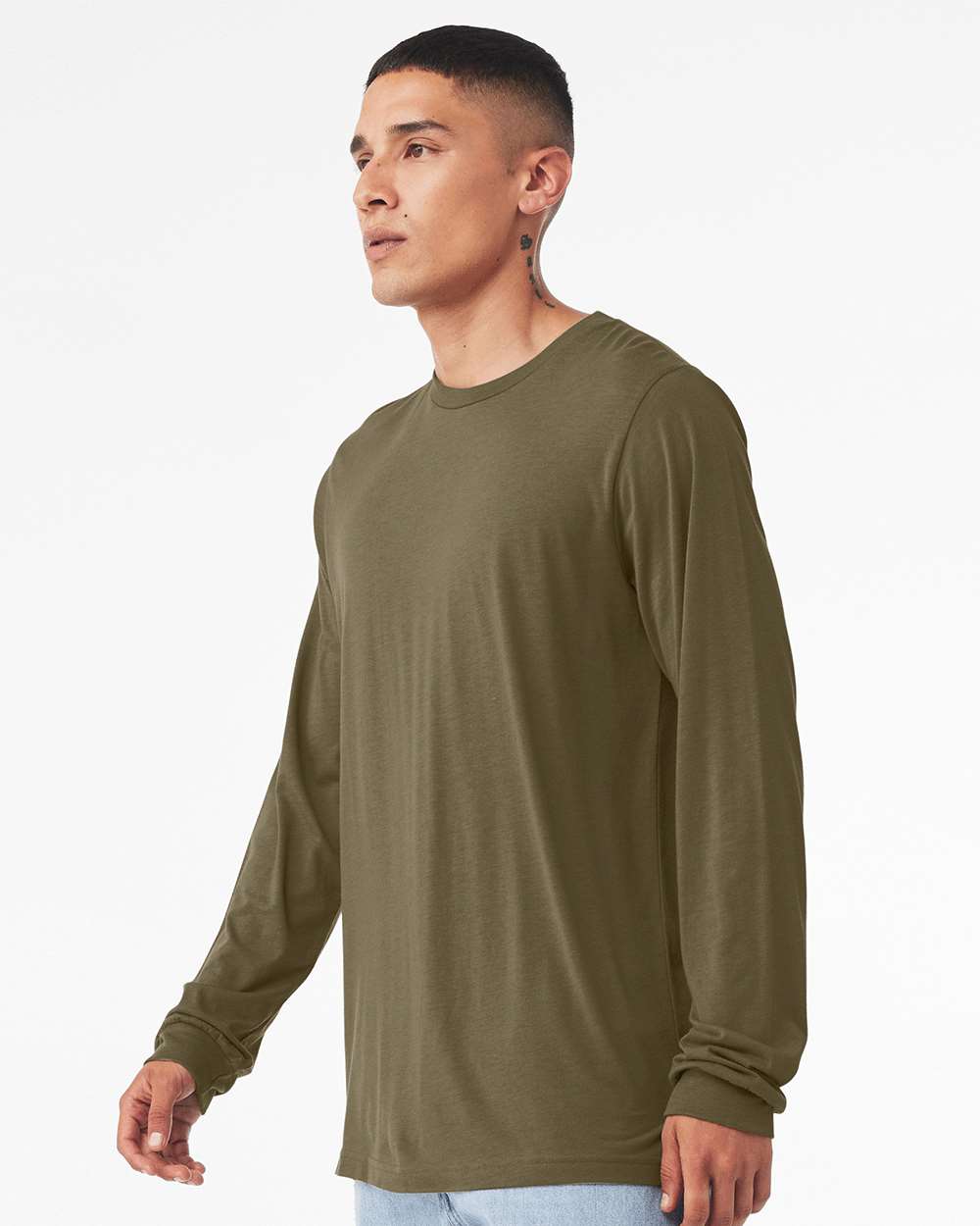 Heather CVC Long Sleeve Tee - OnModelSide - B02906082 - Heather Olive