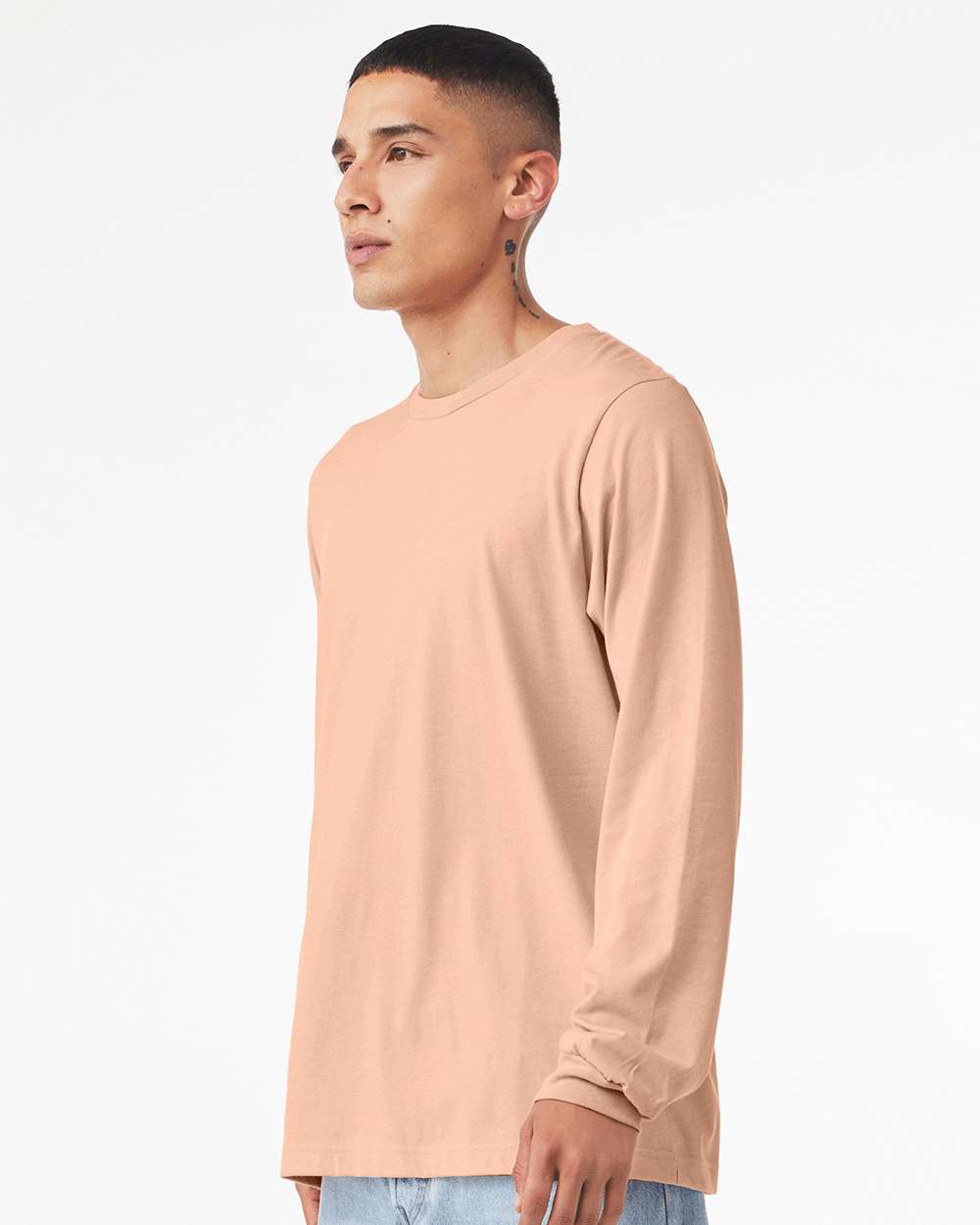 Heather CVC Long Sleeve Tee - OnModelSide - B02906112 - Heather Peach