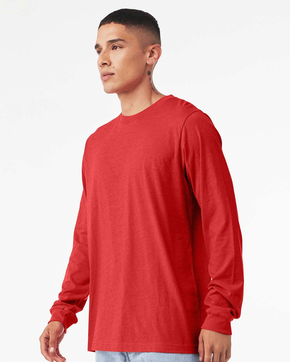 Heather CVC Long Sleeve Tee - OnModelSide - B02906122 - Heather Red