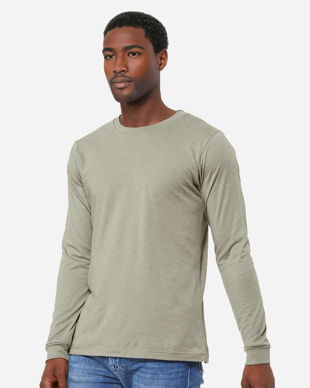 Heather CVC Long Sleeve Tee - OnModelSide - B02906132 - Heather Stone