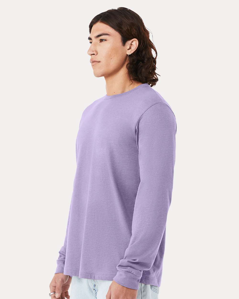 Heather CVC Long Sleeve Tee - OnModelSide - B02906142 - Heather Dark Lavender