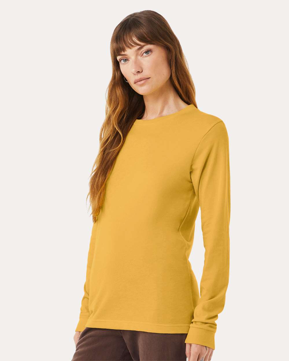 Heather CVC Long Sleeve Tee - OnModelSide - B02906162 - Heather Mustard