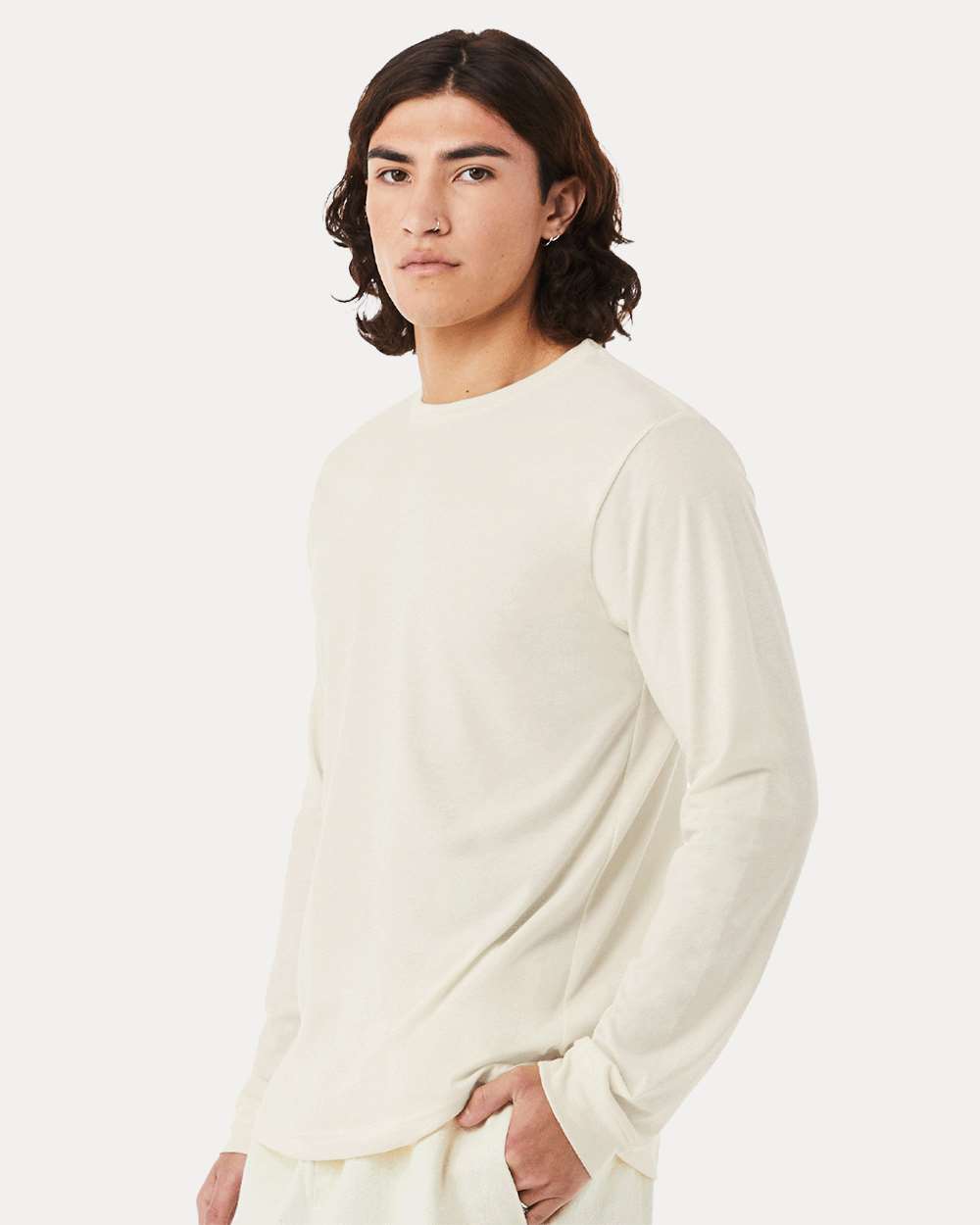 Heather CVC Long Sleeve Tee - OnModelSide - B02906172 - Heather Natural