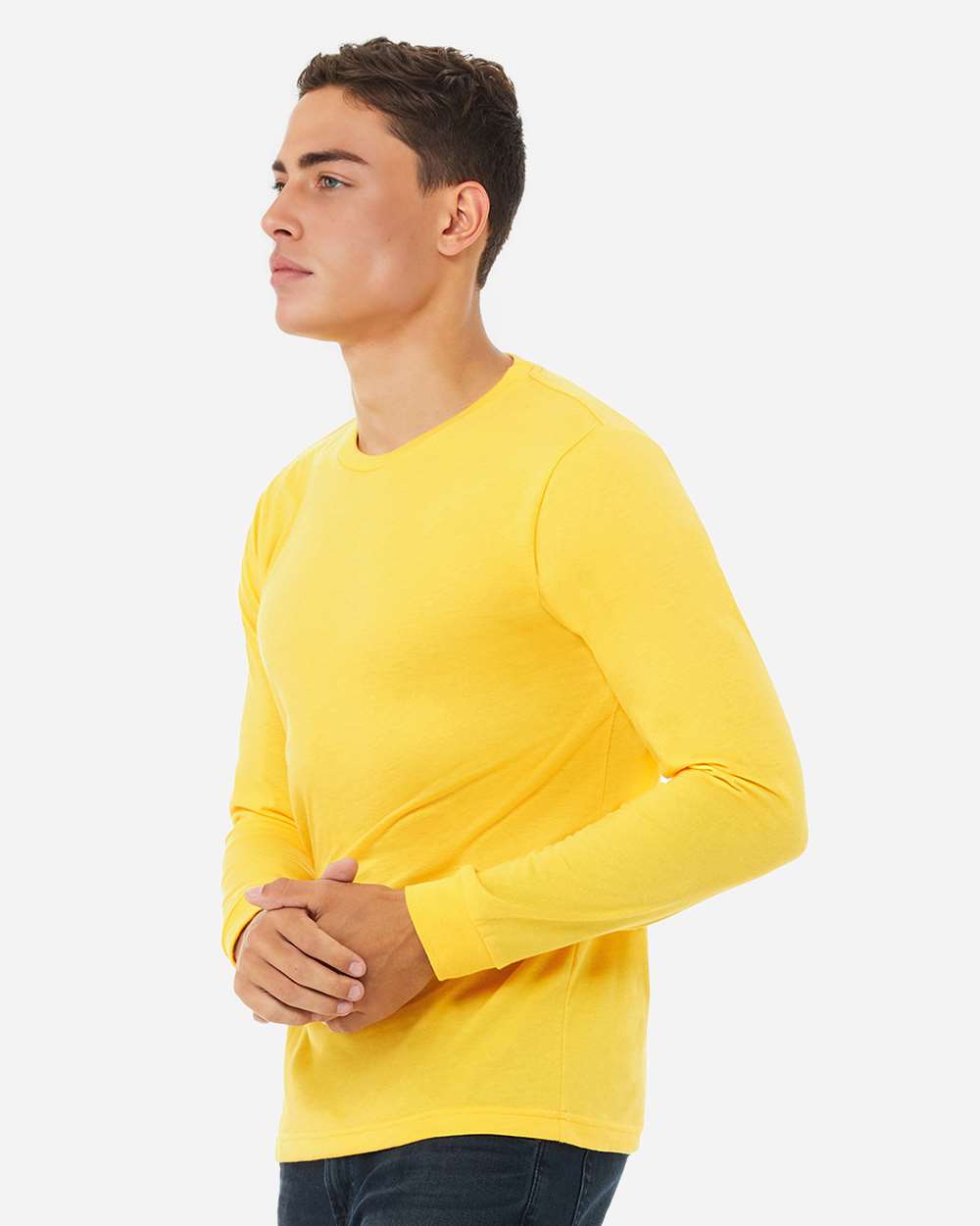 Heather CVC Long Sleeve Tee - OnModelSide - B02906422 - Heather Yellow Gold