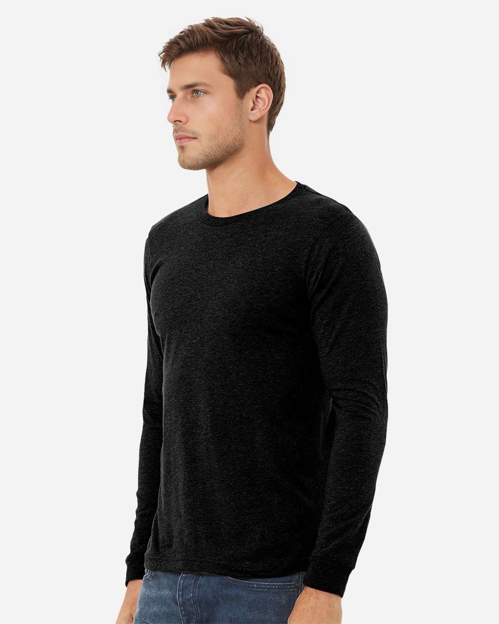 Heather CVC Long Sleeve Tee - OnModelSide - B02906512 - Solid Black Blend