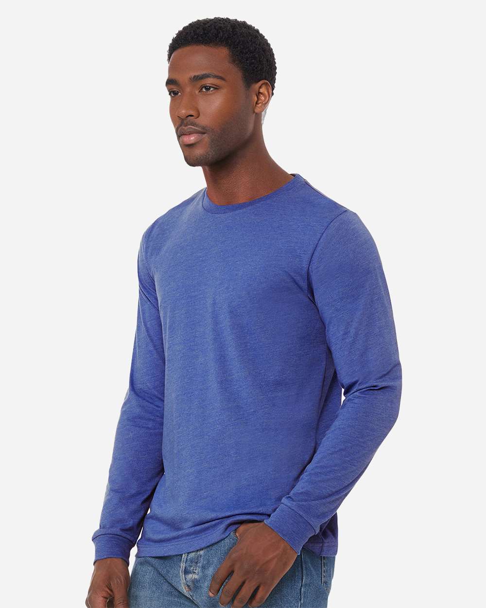 Heather CVC Long Sleeve Tee - OnModelSide - B02906762 - Heather True Royal