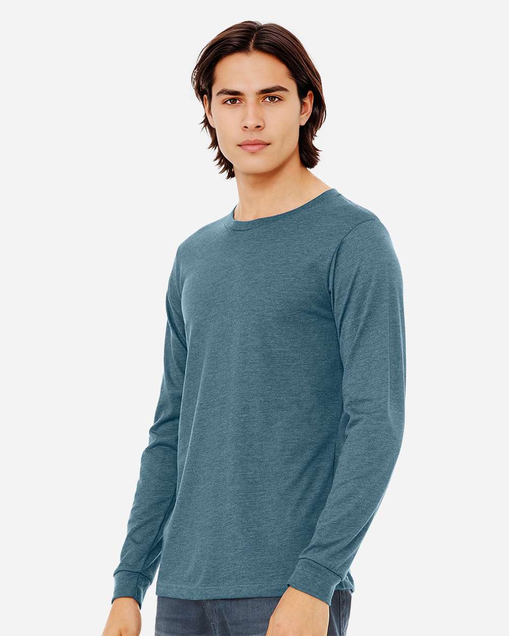 Heather CVC Long Sleeve Tee - OnModelSide - B02906772 - Heather Deep Teal