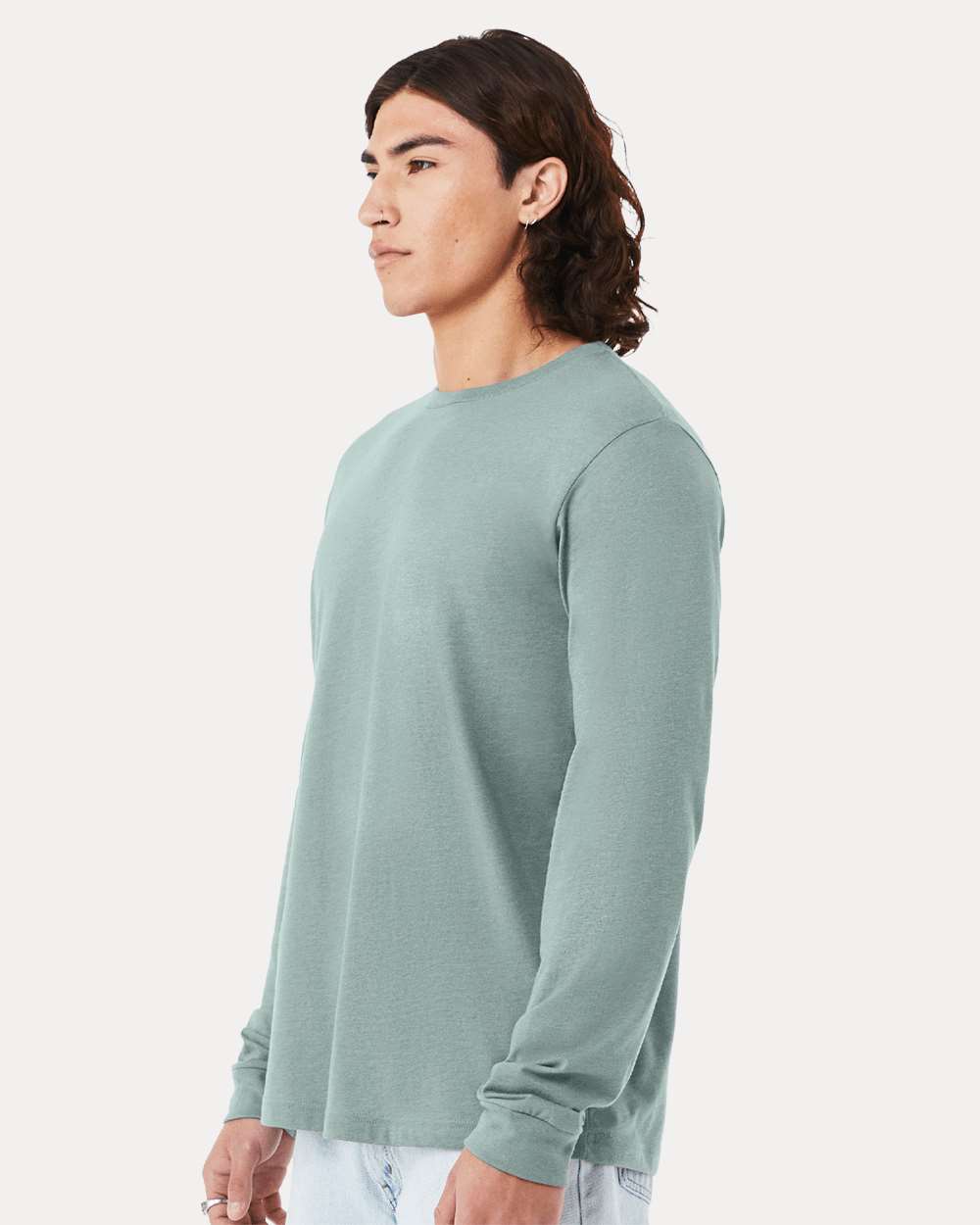 Heather CVC Long Sleeve Tee - OnModelSide - B02906972 - Heather Dusty Blue