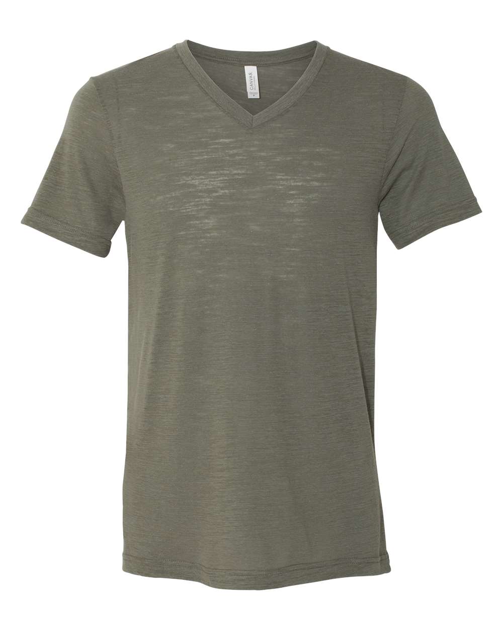 Unisex Textured Jersey V-Neck Tee - Front - B03406142 - Olive Slub