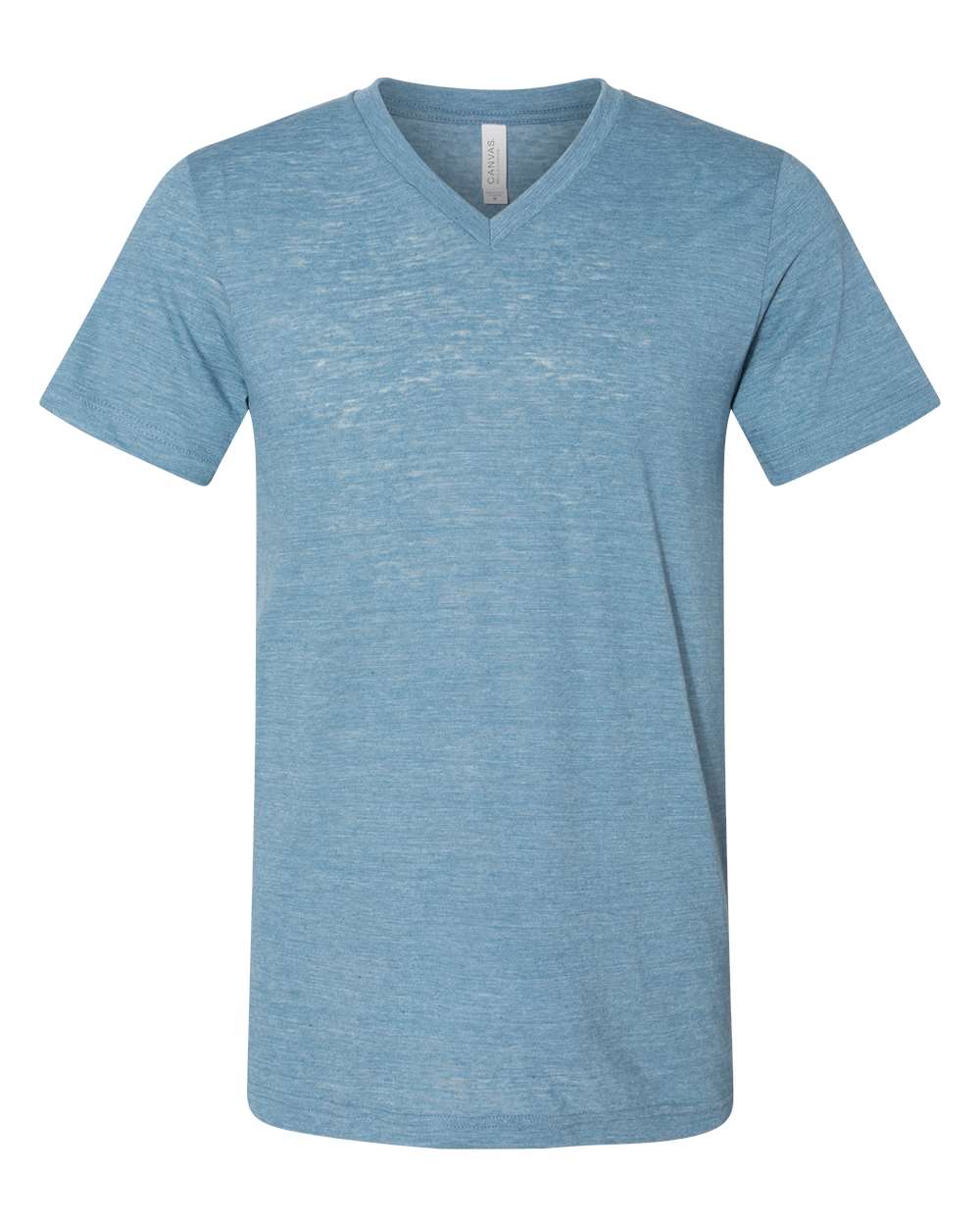 Unisex Textured Jersey V-Neck Tee - Front - B03406982 - Denim Slub