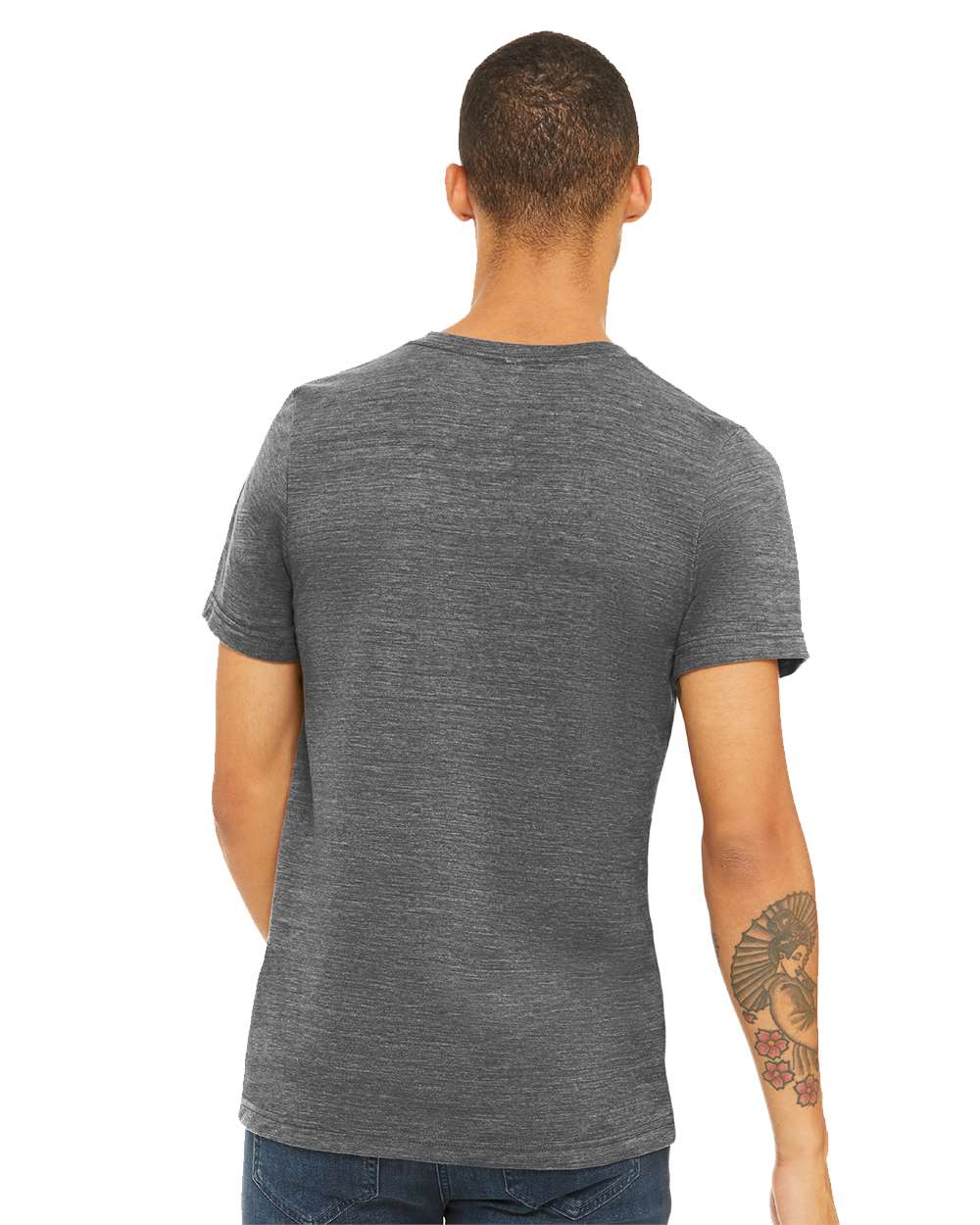 Unisex Textured Jersey V-Neck Tee - OnModelBack - B03406132 - Asphalt Slub