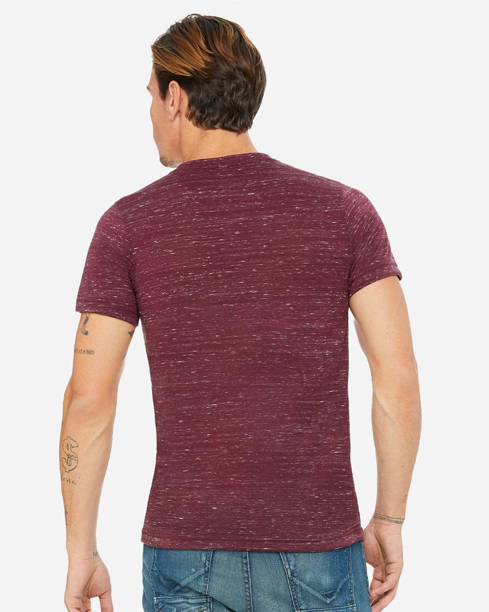 Unisex Textured Jersey V-Neck Tee - OnModelBack - B03406532 - Maroon Marble