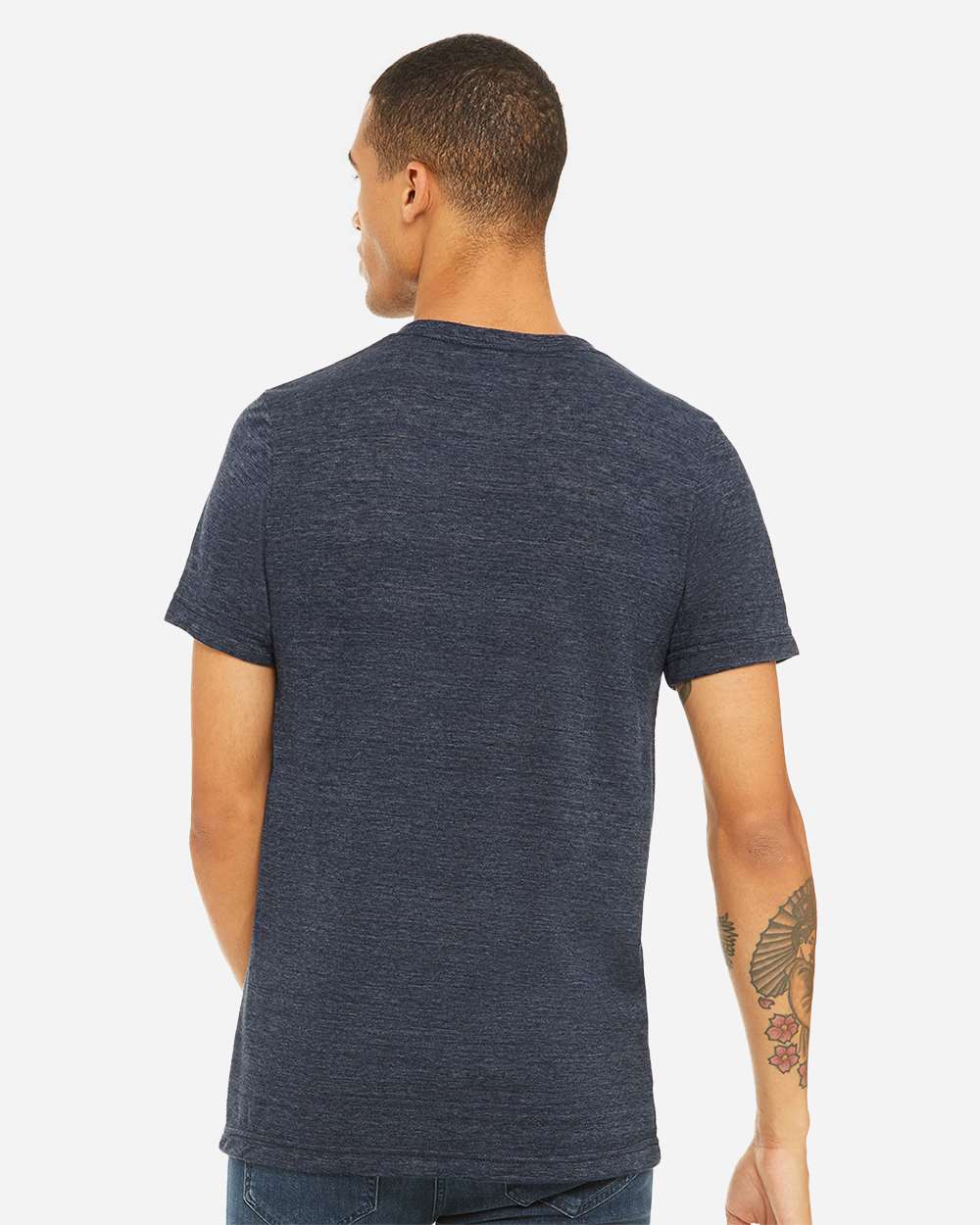 Unisex Textured Jersey V-Neck Tee - OnModelBack - B03406652 - Navy Slub