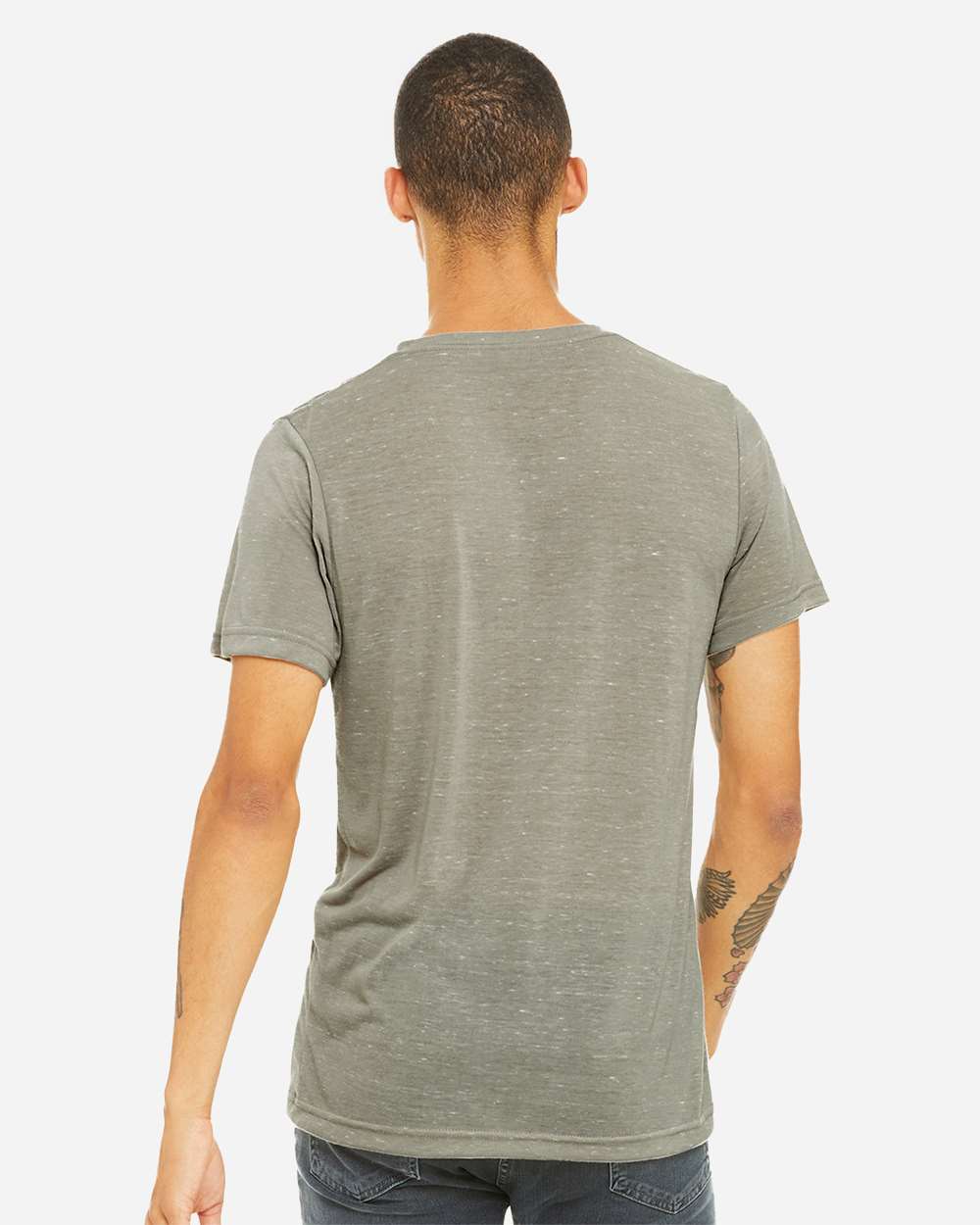 Unisex Textured Jersey V-Neck Tee - OnModelBack - B03406732 - Stone Marble