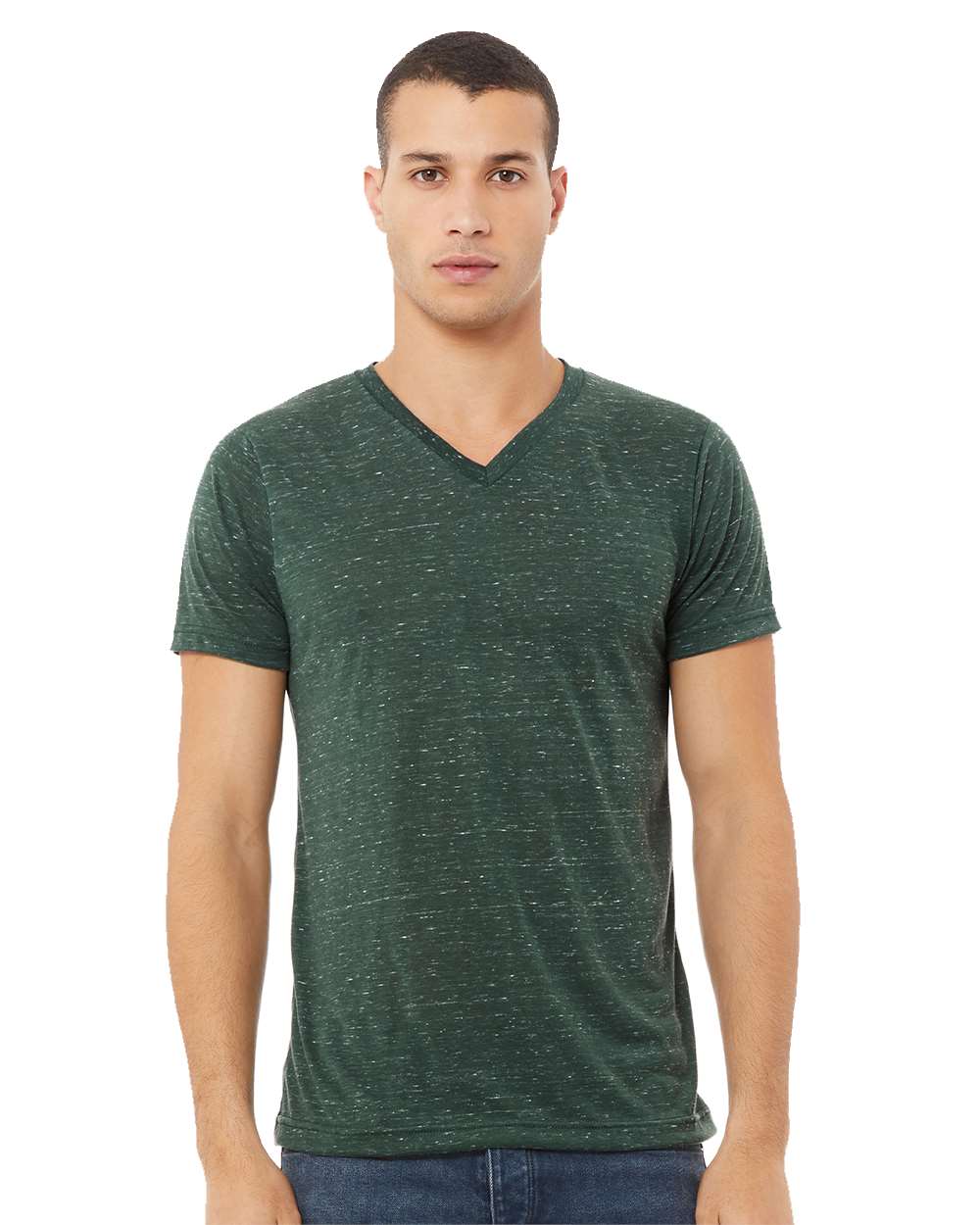 Unisex Textured Jersey V-Neck Tee - OnModelFront - B03406542 - Forest Marble
