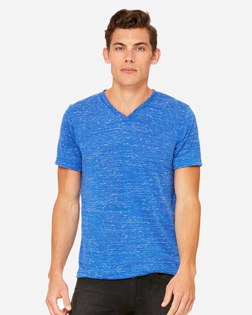 Unisex Textured Jersey V-Neck Tee - OnModelFront - B03406752 - True Royal Marble