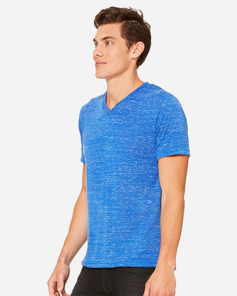 Unisex Textured Jersey V-Neck Tee - OnModelSide - B03406752 - True Royal Marble