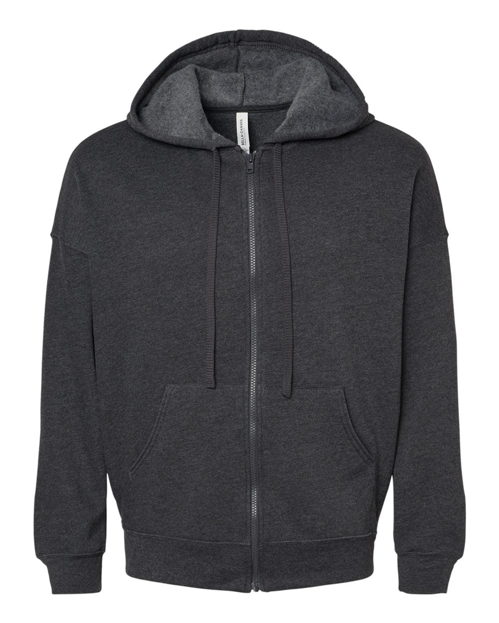 Unisex Sponge Fleece DTM Full-Zip Hoodie - Front - B07806092 - Dark Grey Heather