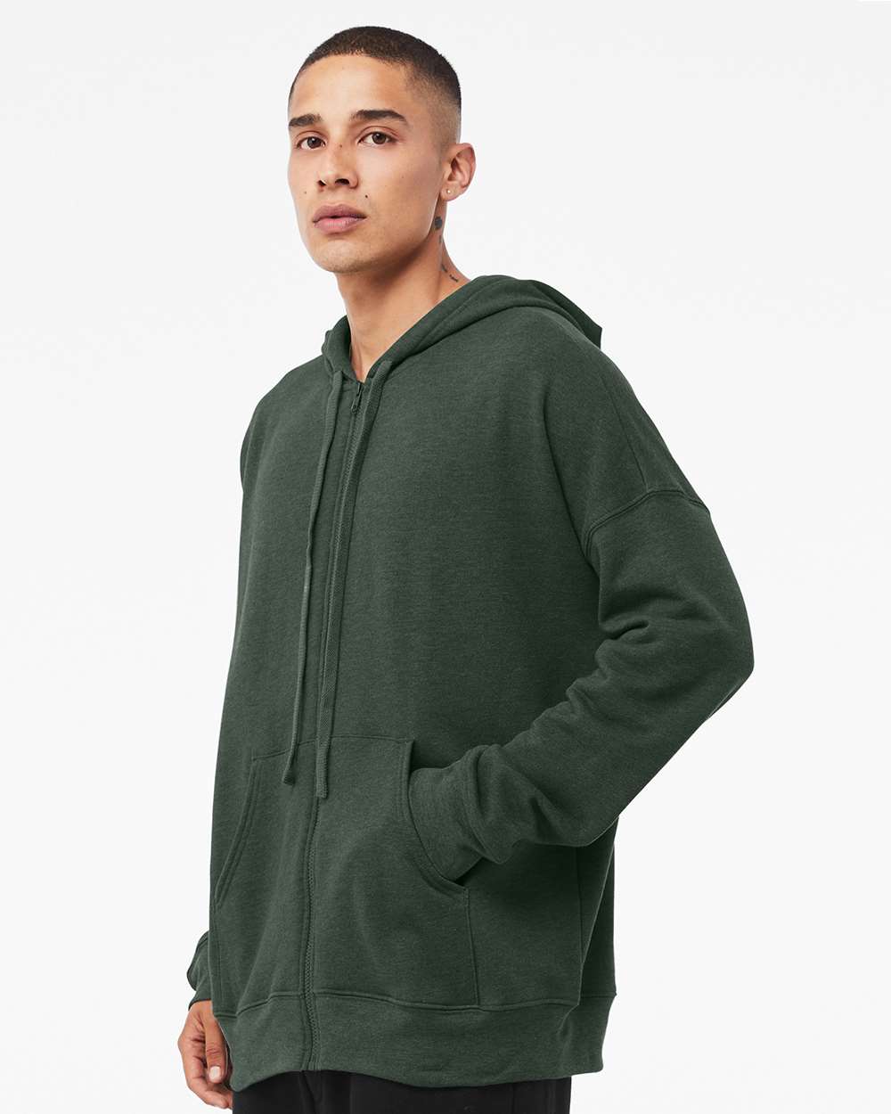 Unisex Sponge Fleece DTM Full-Zip Hoodie - OnModelSide - B07806572 - Heather Forest