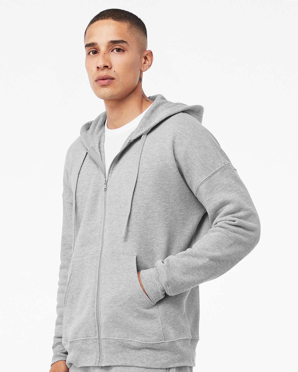 Unisex Sponge Fleece DTM Full-Zip Hoodie - OnModelSide - B07806582 - Athletic Heather