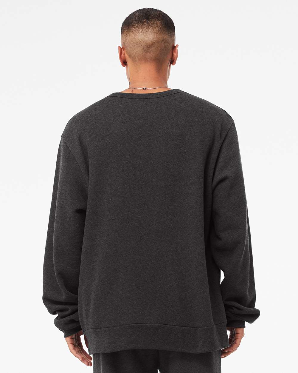 Unisex Sponge Fleece Classic Crewneck Sweatshirt - OnModelBack - B08006092 - Dark Grey Heather