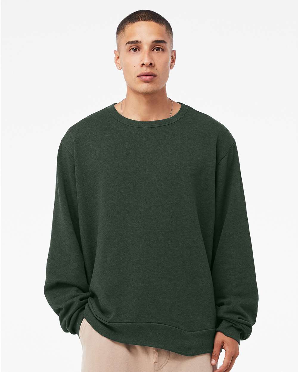 Unisex Sponge Fleece Classic Crewneck Sweatshirt - OnModelFront - B08006572 - Heather Forest