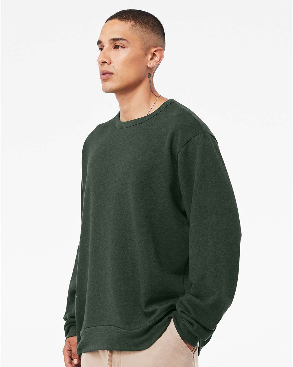 Unisex Sponge Fleece Classic Crewneck Sweatshirt - OnModelSide - B08006572 - Heather Forest
