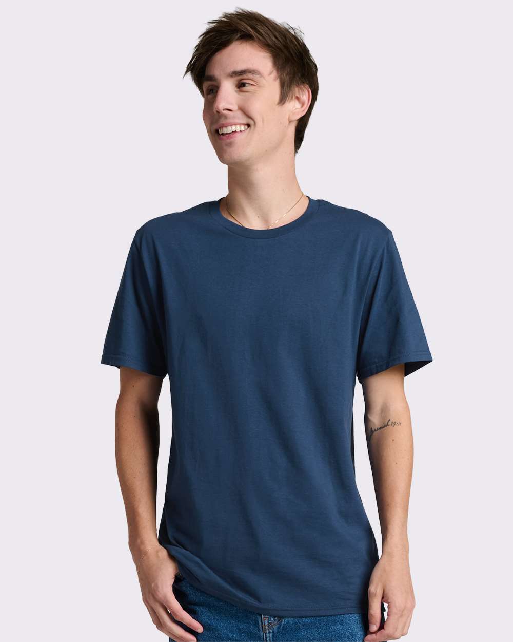 Premium Cotton T-Shirt - OnModelFront - B01335652 - Washed Navy
