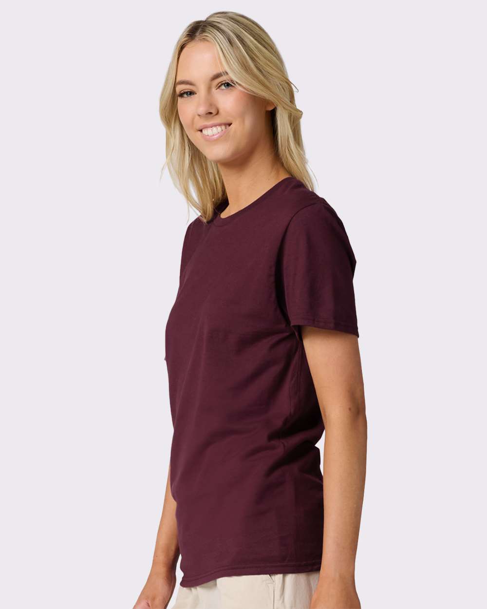 Premium Cotton T-Shirt - OnModelSide - B01335532 - Maroon