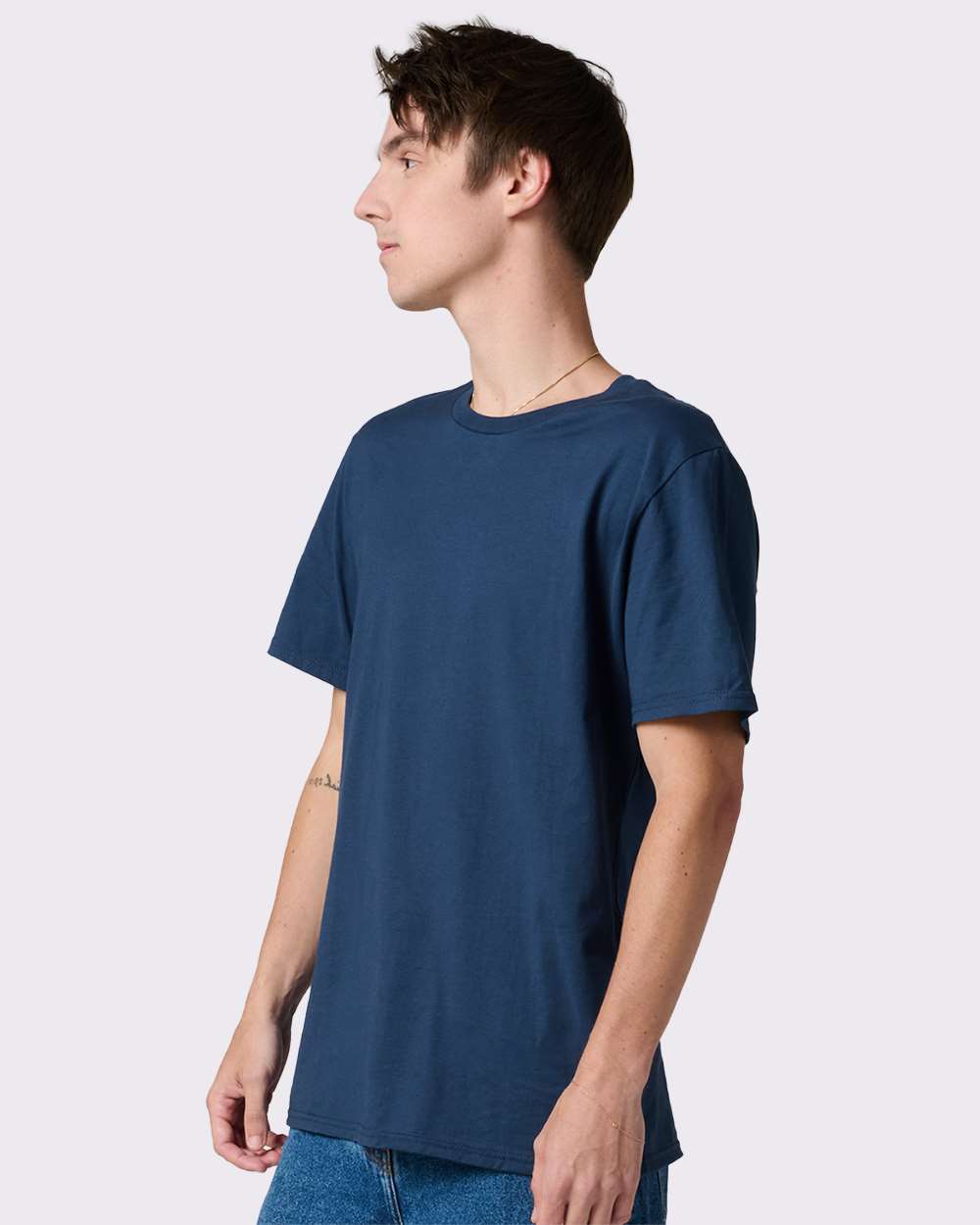 Premium Cotton T-Shirt - OnModelSide - B01335652 - Washed Navy