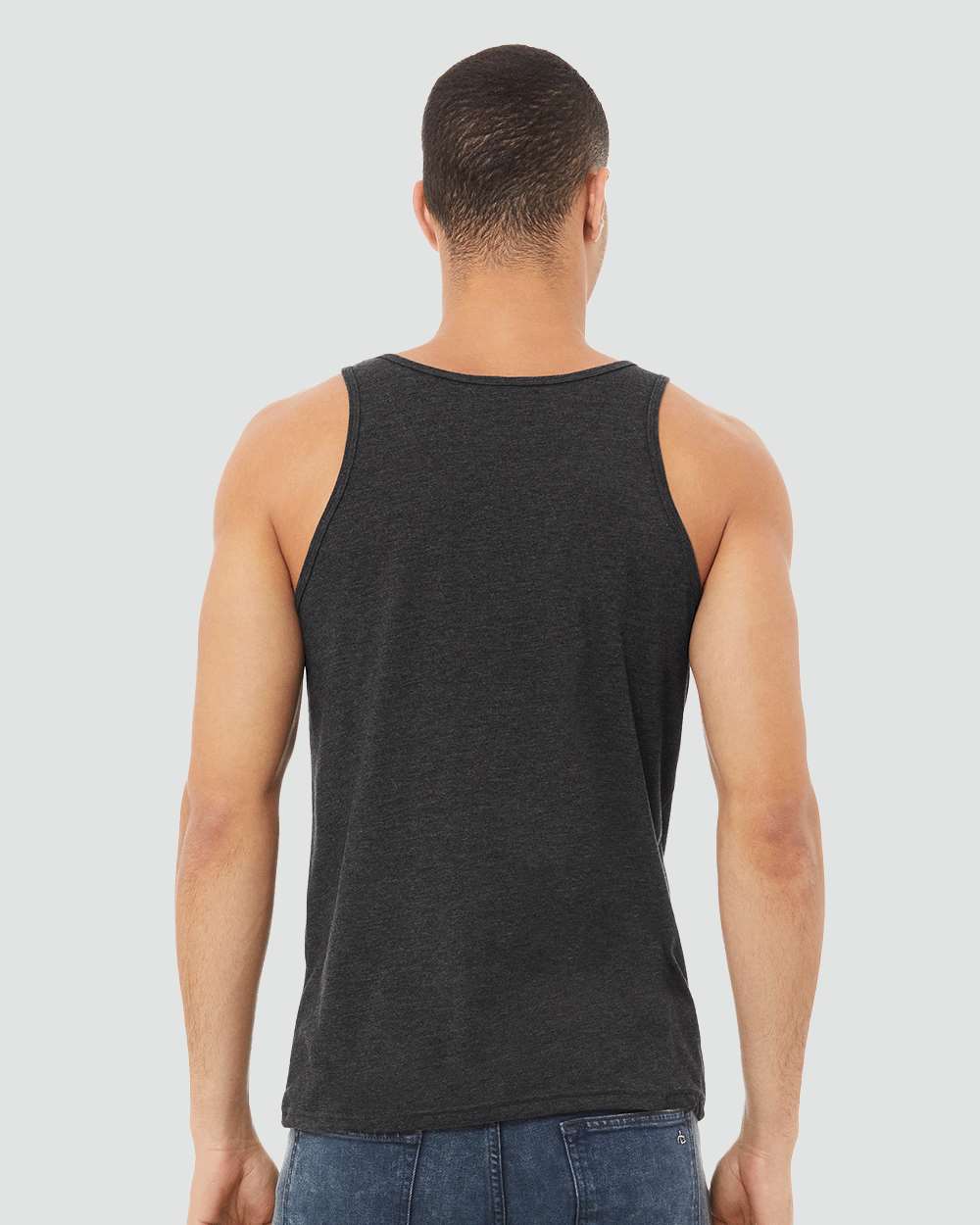 Unisex Heather CVC Tank - OnModelBack - B00006092 - Dark Grey Heather