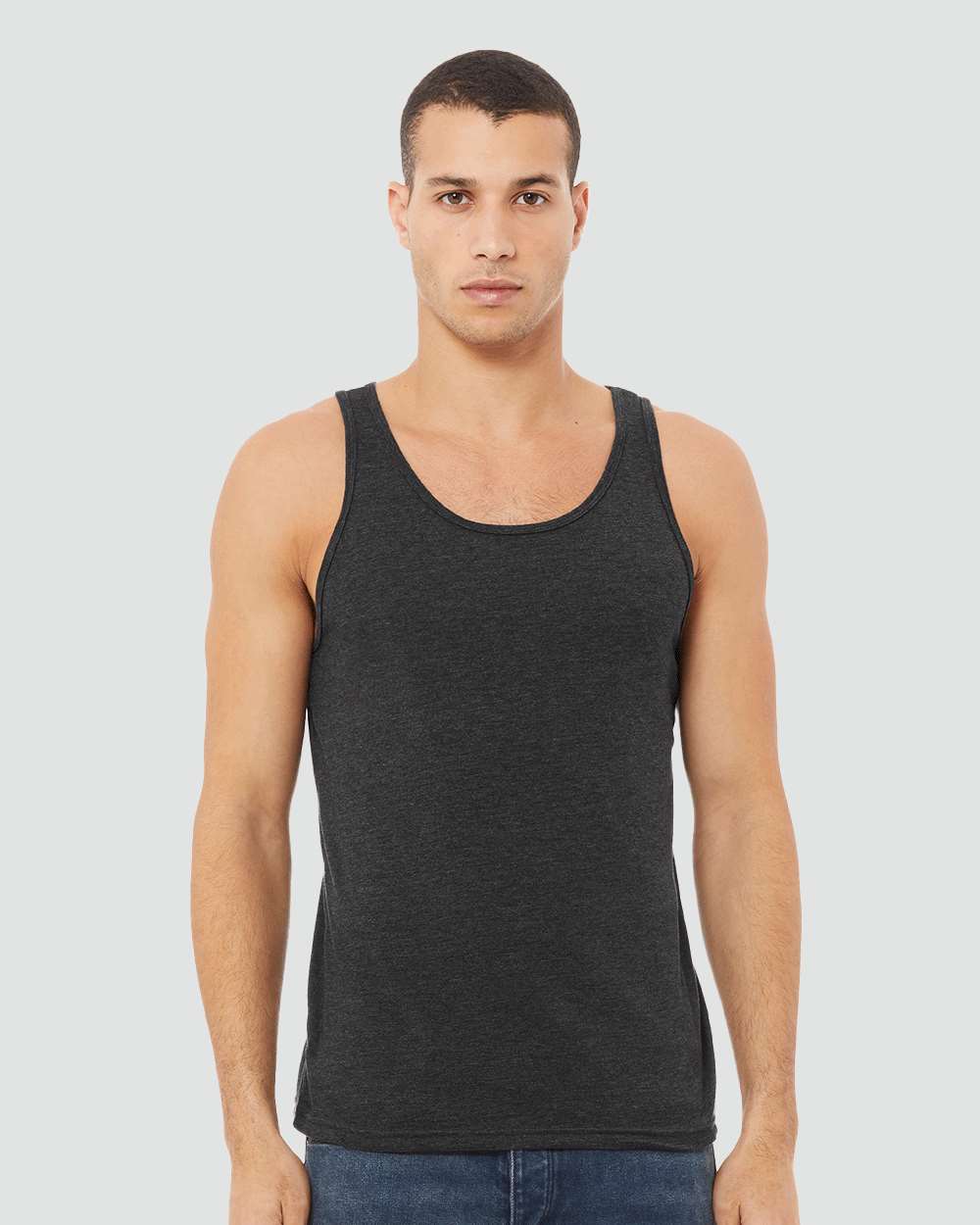 Unisex Heather CVC Tank - OnModelFront - B00006092 - Dark Grey Heather
