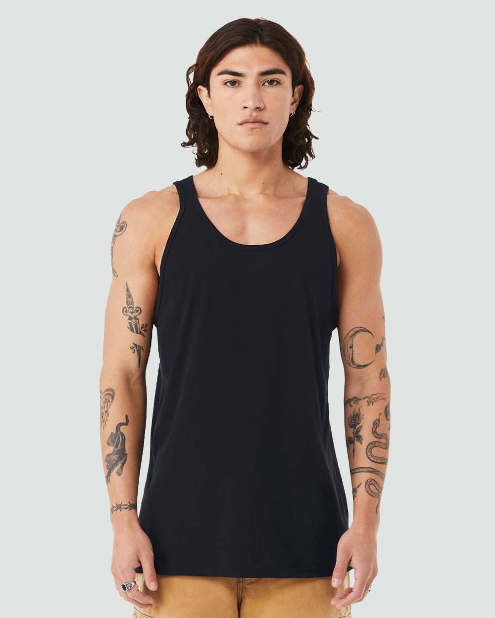 Unisex Heather CVC Tank - OnModelFront - B00006512 - Solid Black Blend