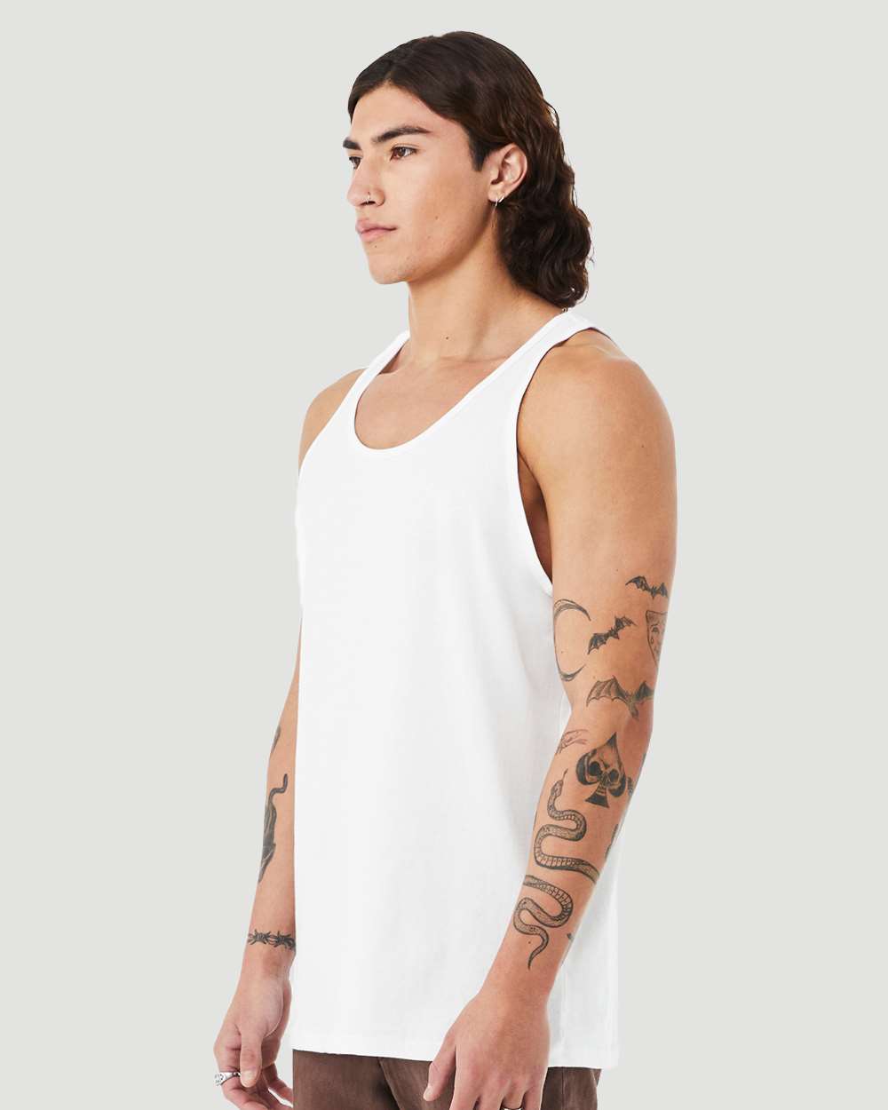 Unisex Heather CVC Tank - OnModelSide - B00006012 - Solid White Blend