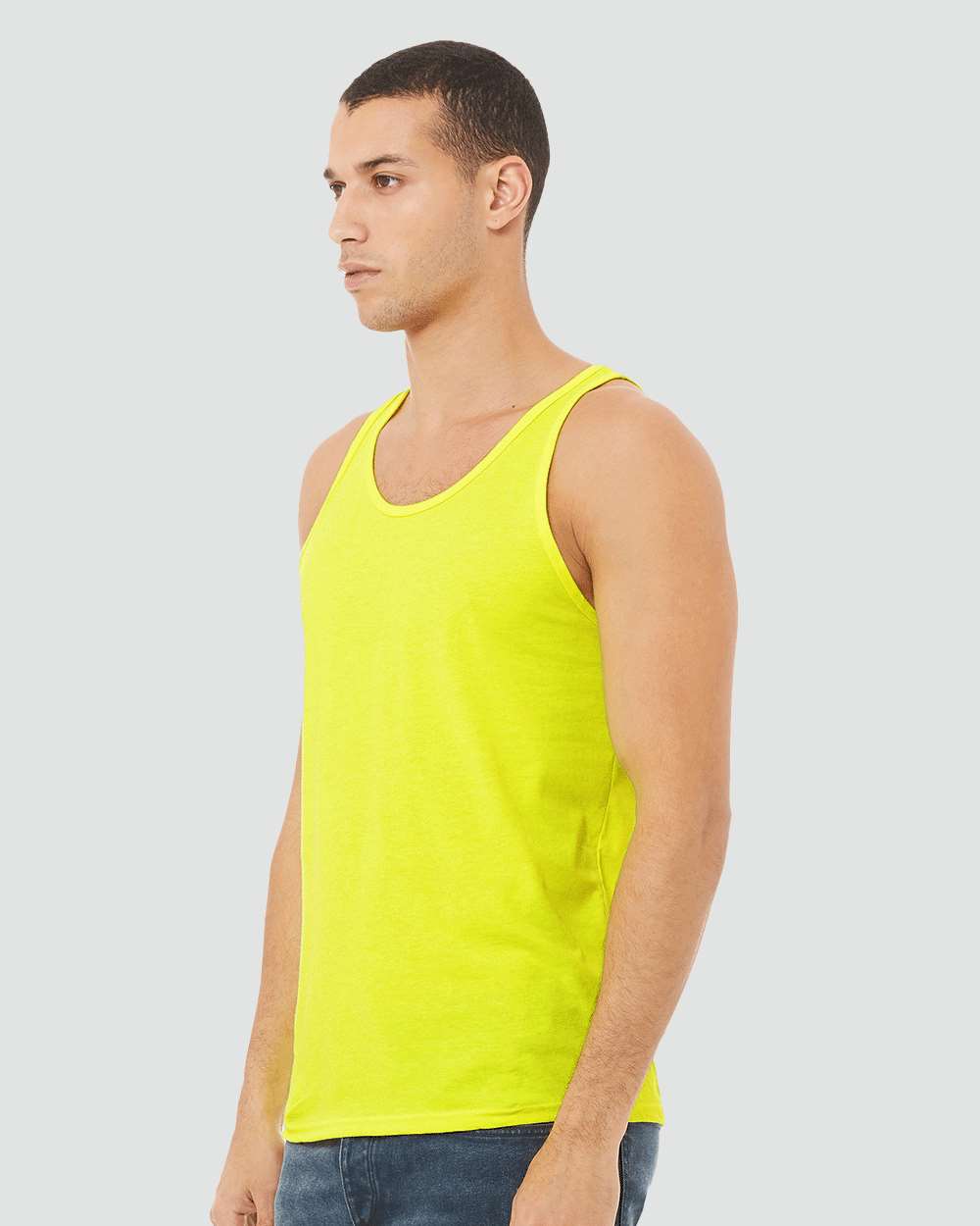 Unisex Heather CVC Tank - OnModelSide - B00006052 - Neon Yellow