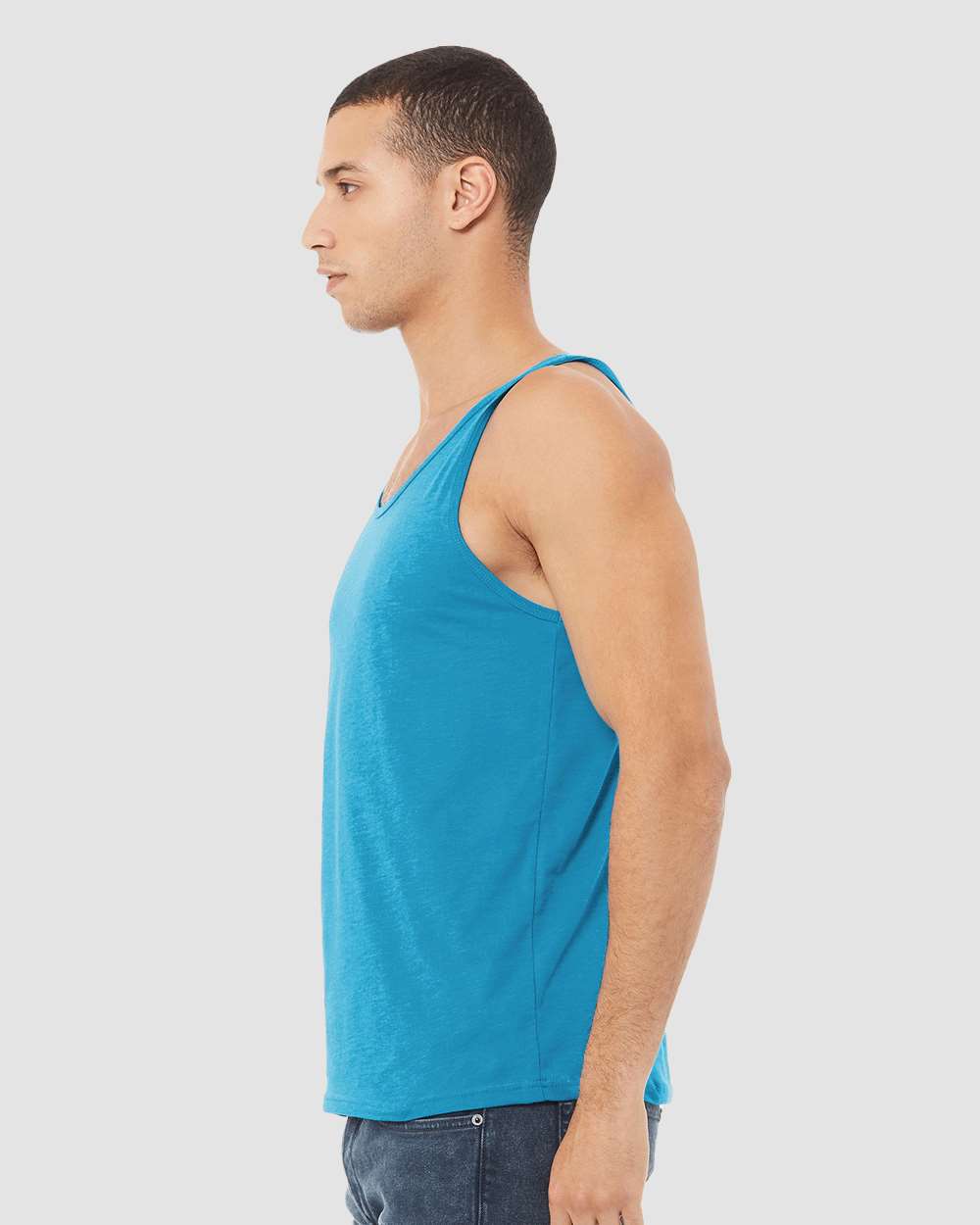 Unisex Heather CVC Tank - OnModelSide - B00006062 - Neon Blue