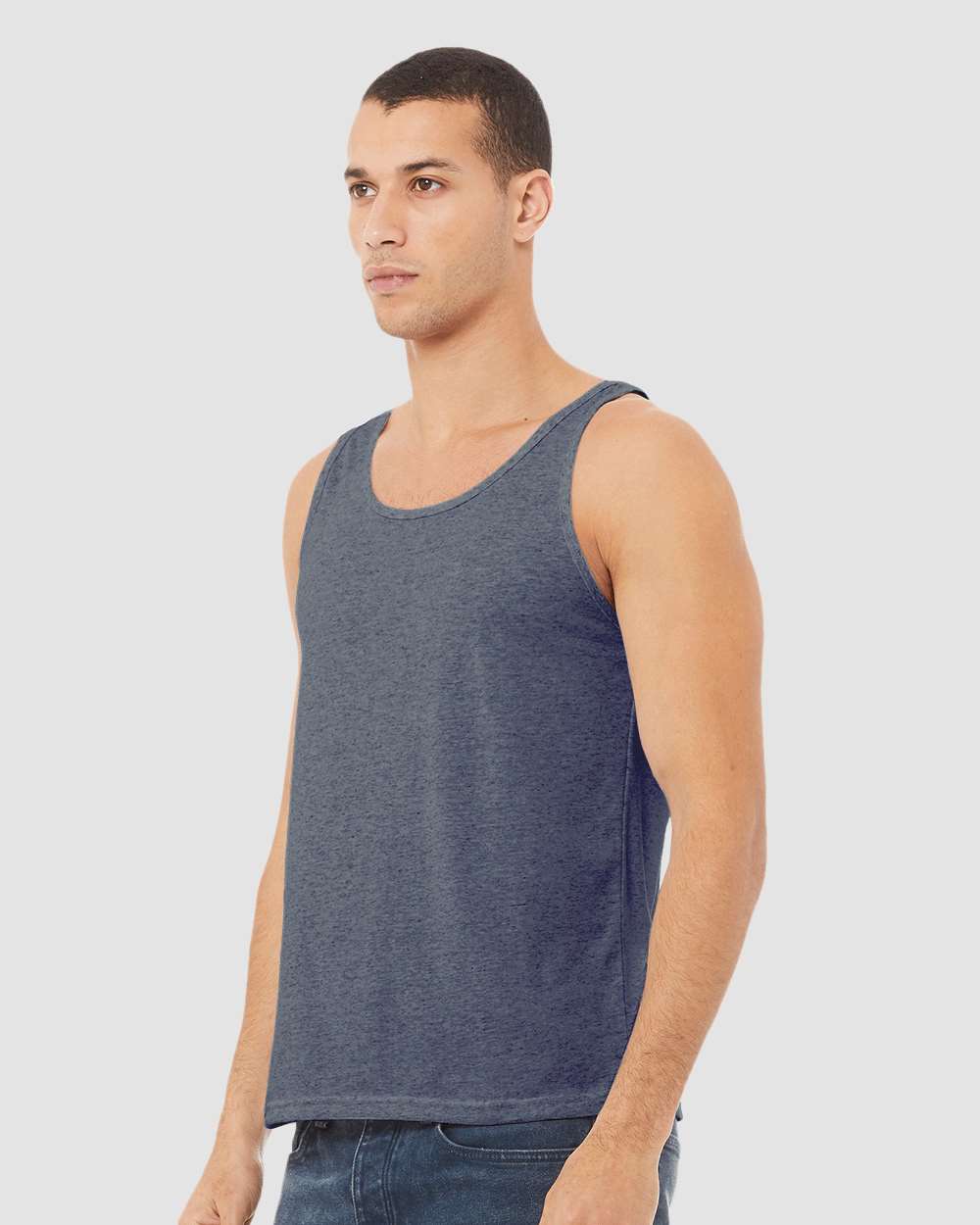 Unisex Heather CVC Tank - OnModelSide - B00006652 - Heather Navy