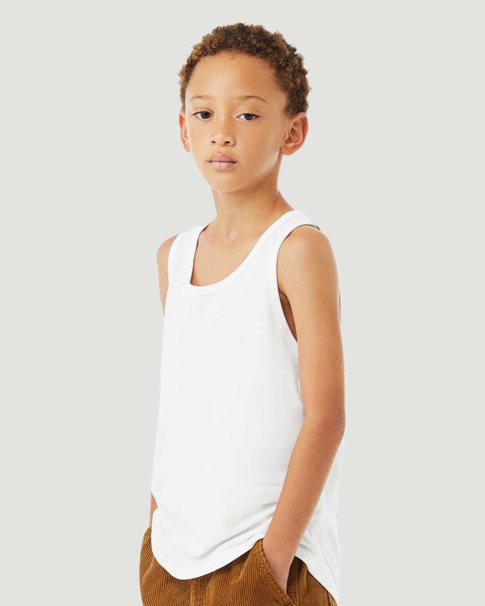 Youth Heather CVC Tank - OnModelSide - B04306013 - Solid White Blend