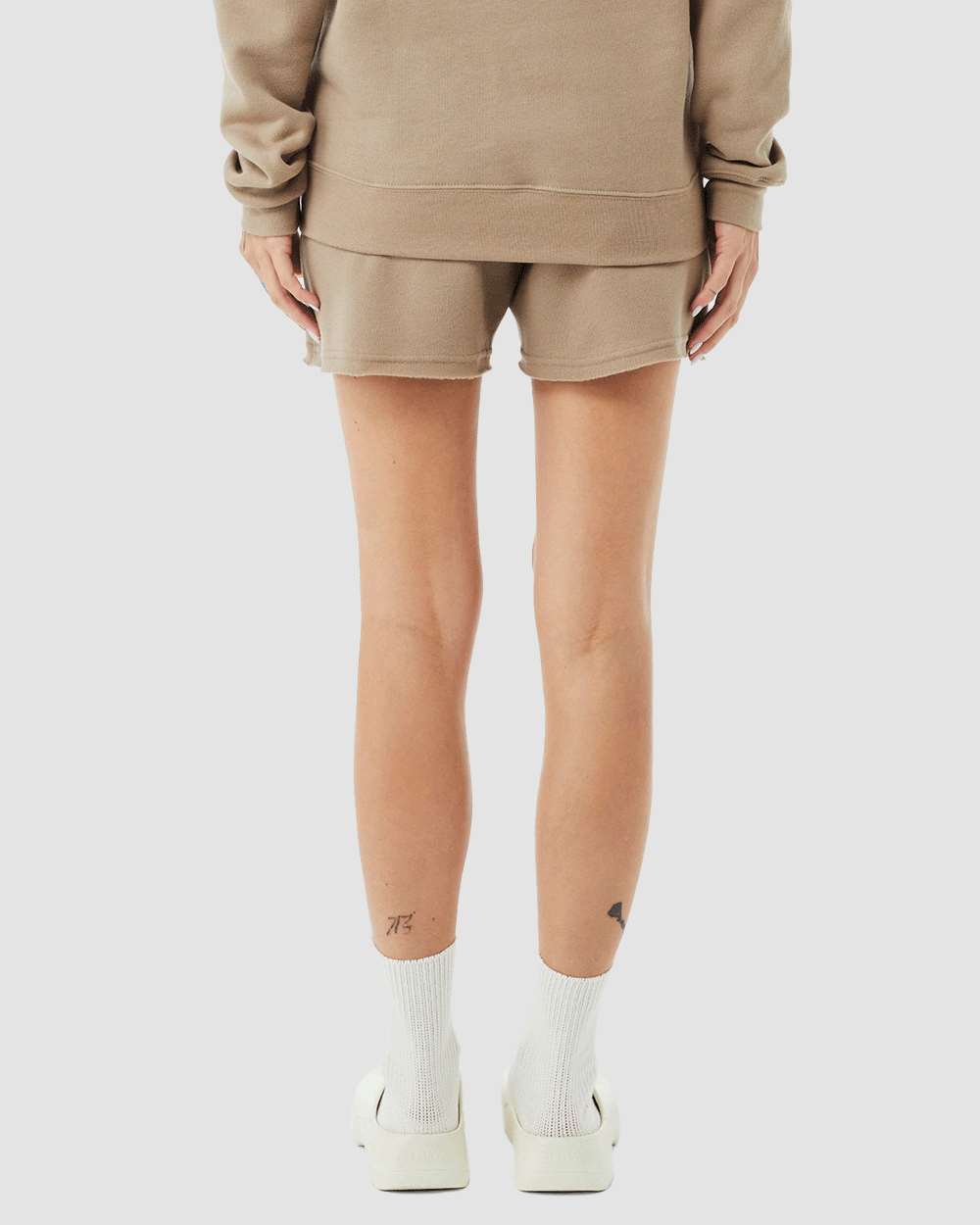 Women's Cutoff Fleece Shorts - OnModelBack - B04406363 - Tan