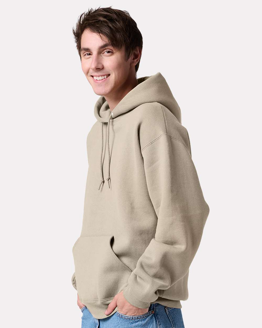 Unisex Rugged Hooded Sweatshirt - OnModelSide - B01535733 - Putty