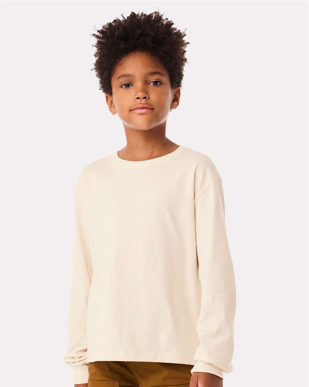 Youth 6oz. Heavyweight Long Sleeve Tee - OnModelFront - B08106243 - Natural