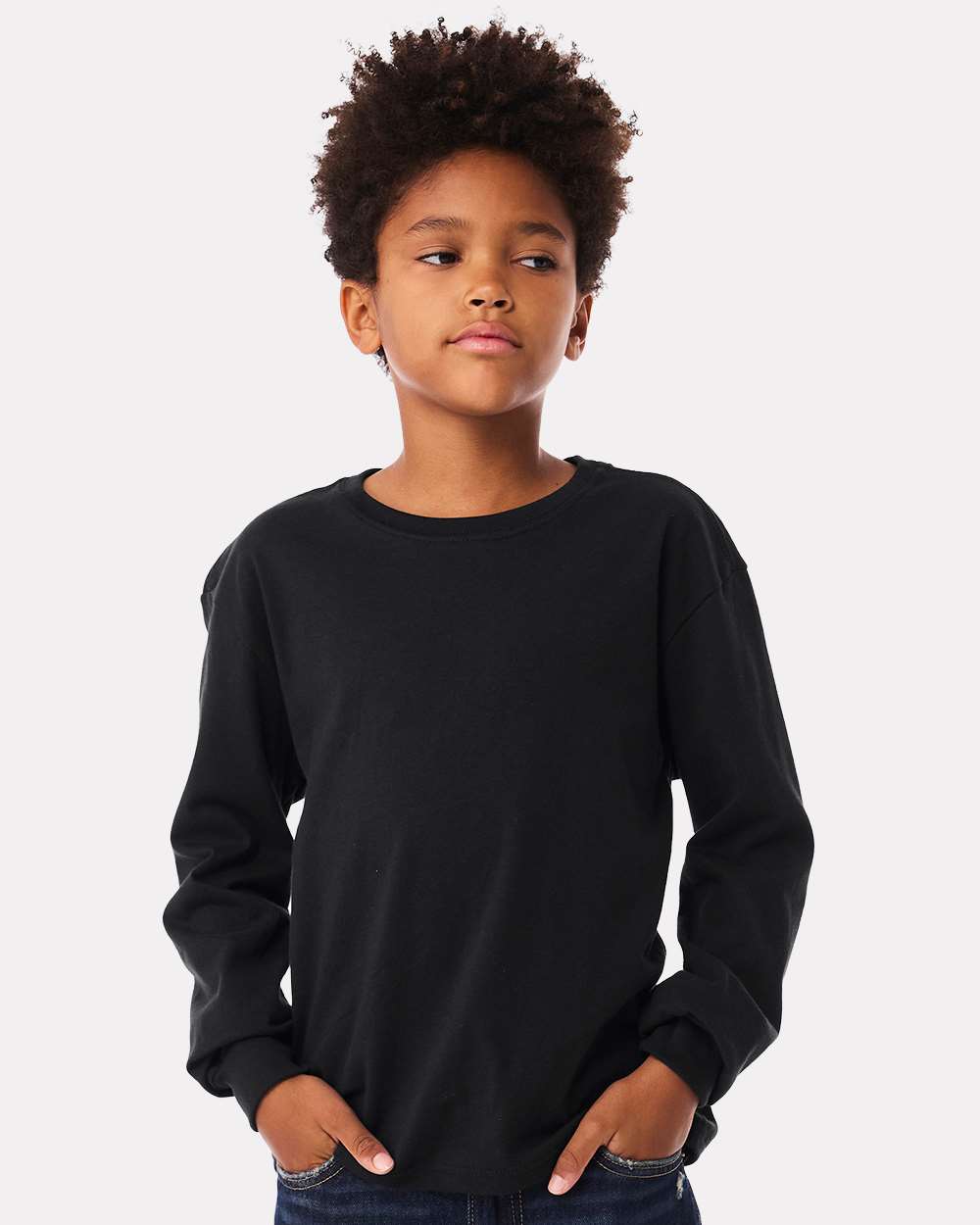 Youth 6oz. Heavyweight Long Sleeve Tee - OnModelFront - B08106493 - Vintage Black