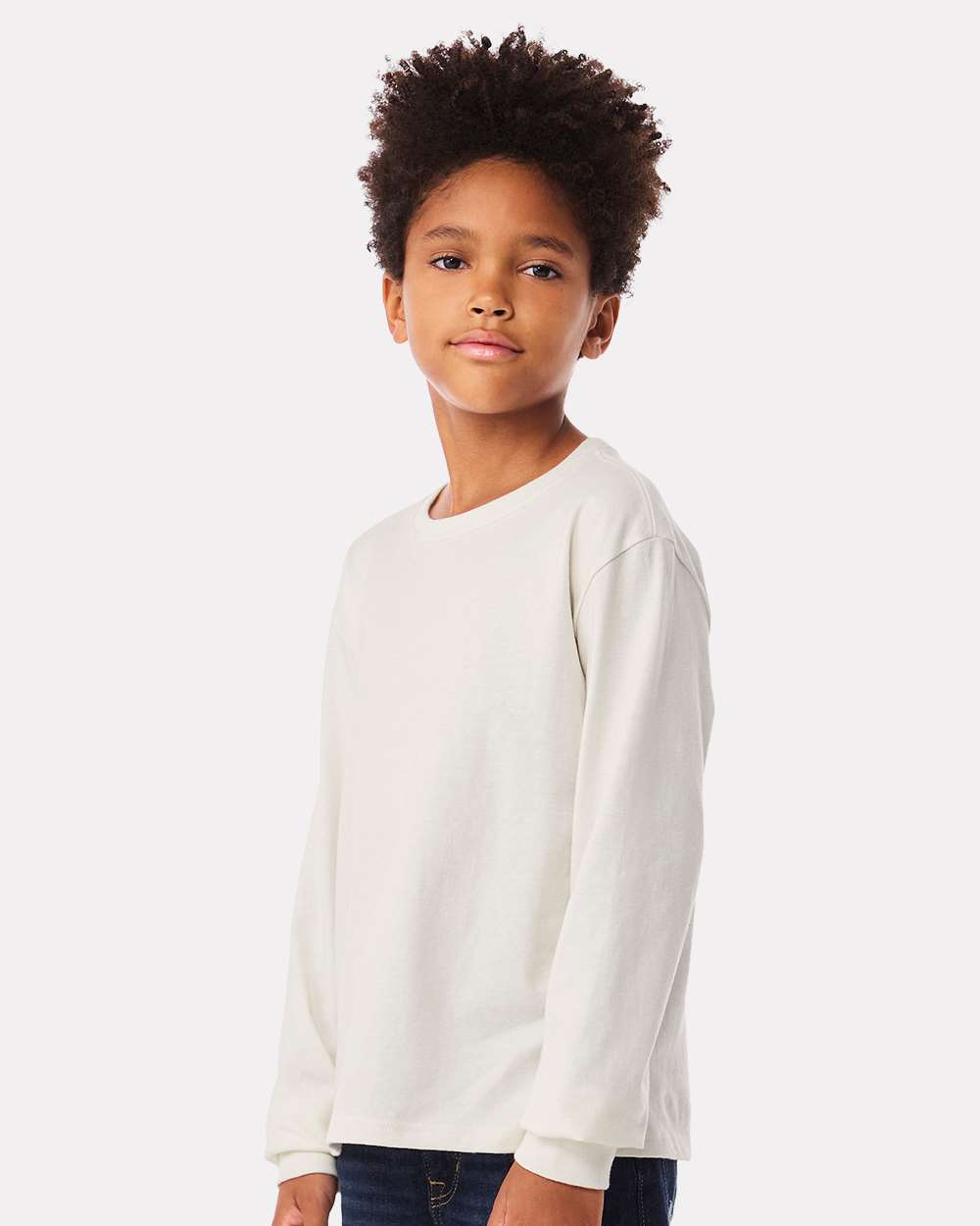 Youth 6oz. Heavyweight Long Sleeve Tee - OnModelSide - B08106013 - Vintage White