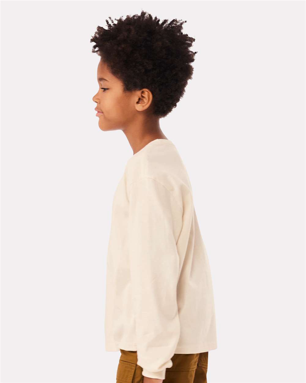 Youth 6oz. Heavyweight Long Sleeve Tee - OnModelSide - B08106243 - Natural
