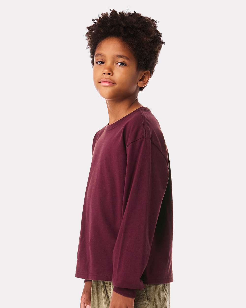 Youth 6oz. Heavyweight Long Sleeve Tee - OnModelSide - B08106293 - Maroon