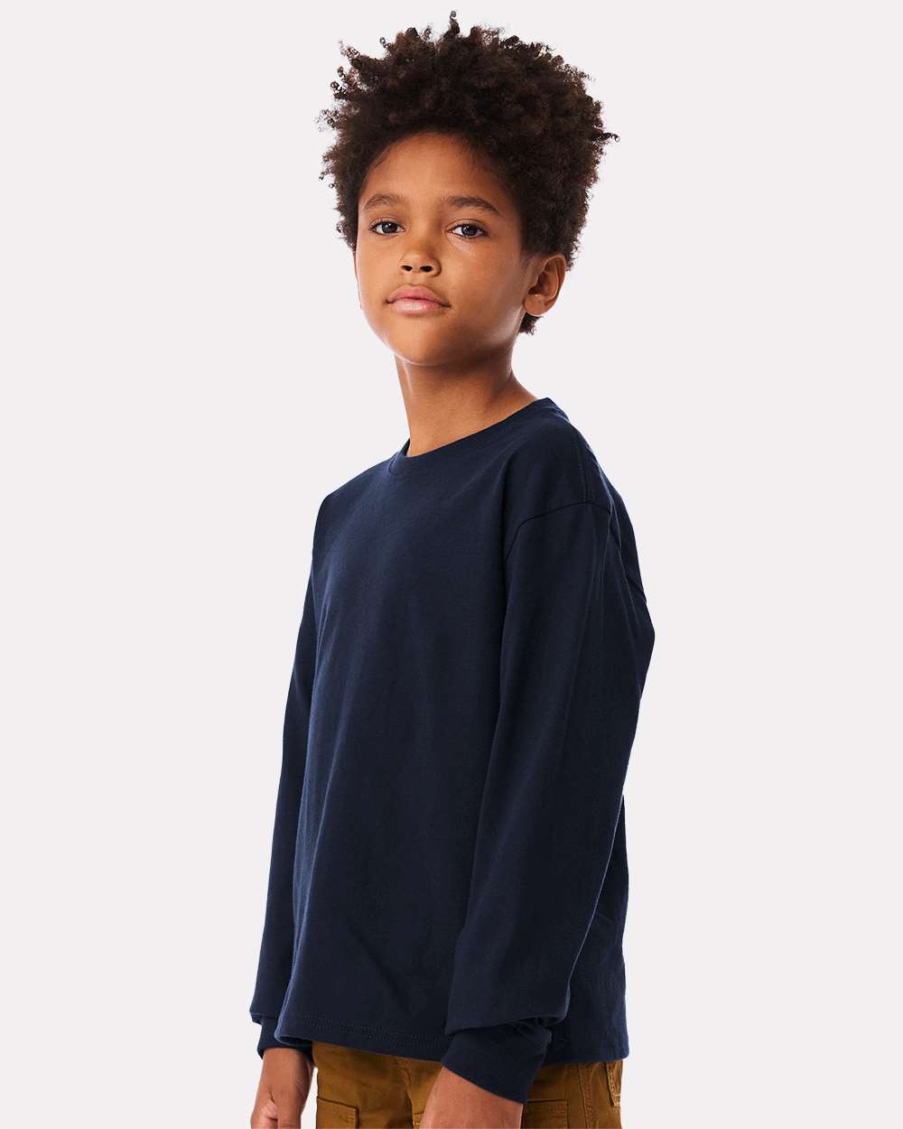 Youth 6oz. Heavyweight Long Sleeve Tee - OnModelSide - B08106653 - Navy