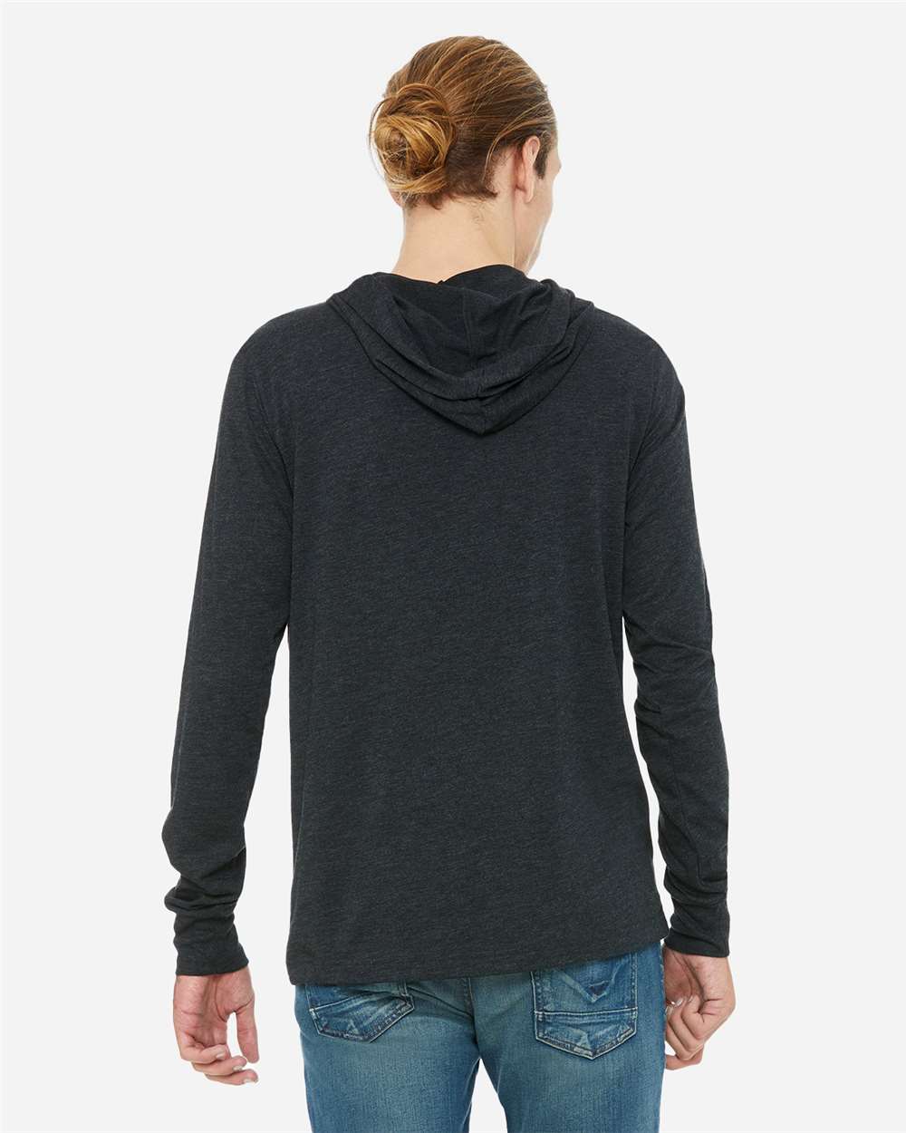 Unisex Jersey Hooded Long Sleeve Tee - OnModelBack - B82006102 - Charcoal Black Triblend