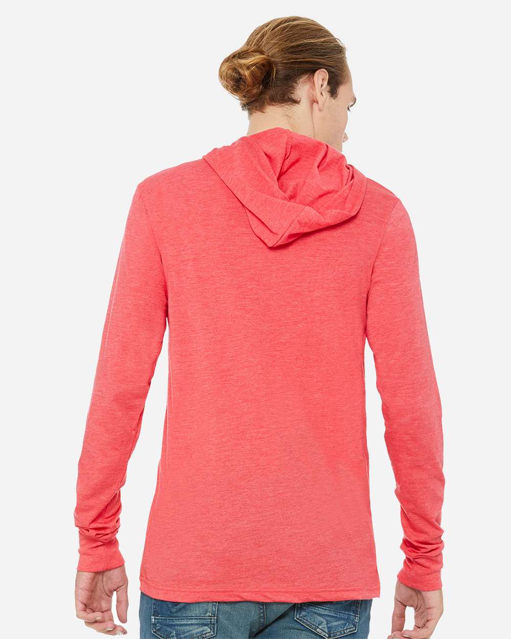 Unisex Jersey Hooded Long Sleeve Tee - OnModelBack - B82006712 - Heather Red