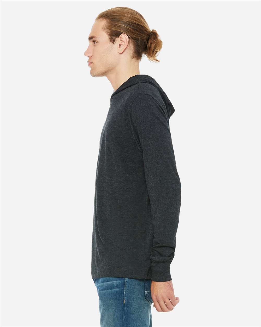 Unisex Jersey Hooded Long Sleeve Tee - OnModelSide - B82006102 - Charcoal Black Triblend